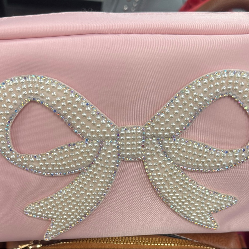Pink Bow-Embellished Women's makeup Bag